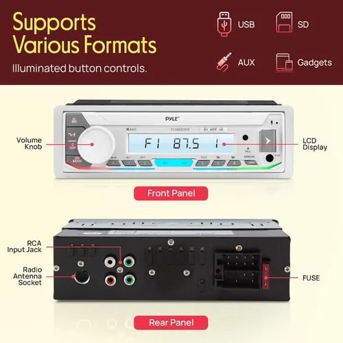 Miniatura 6 de Pyle Amplificador de potencia para receptor estéreo marino, lector de tarjetas AM/FM/MP3/USB/Aux/SD, receptor estéreo marino, DIN único, 30