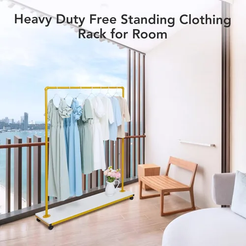 Miniatura 4 de Towallmark Perchero de ropa resistente de 63 pulgadas con ruedas y estante inferior para colgar ropa, perchero de metal para abrigos, camisas