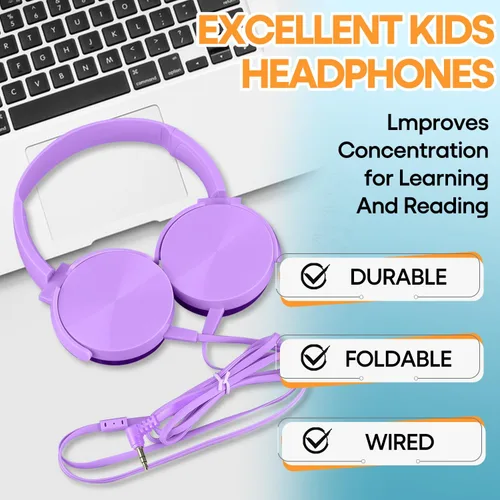 Miniatura 4 de Paquete de 5 audífonos para niños a granel para el aula escolar K-12, juego de auriculares duraderos para estudiantes, niños, adolescentes, niños