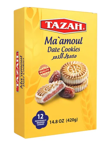 Miniatura 3 de Tazah Maamoul - Galletas de dátiles 100% naturales rellenas de dátiles, 12 unidades envueltas individualmente Mamoul
