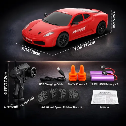 Miniatura 7 de Auto de control remoto RC Drift Car 2.4GHz escala 1:24 4WD 15KM/H Modelo de vehículo de alta velocidad con luces LED Drifting Tire Racing Sport Toy