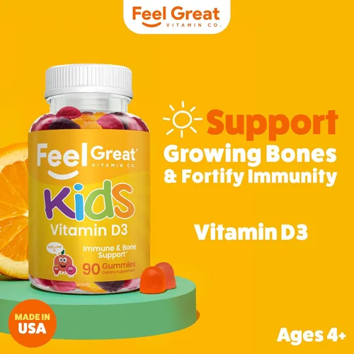 Miniatura 3 de Feel Great Vitamin Co - Gomitas de vitamina D para niños (suministro de 3 meses) Vitamina D3 para niños (1000 UI) Deliciosas gomitas Niños