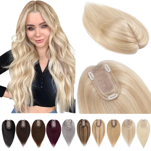 Miniatura 11 de SEGOHAIR Toppers de cabello humano real con flequillo, 2.8 x 5.1 in, base de seda con clip, piezas superiores de Wiglet añaden volumen, 6 pulgadas
