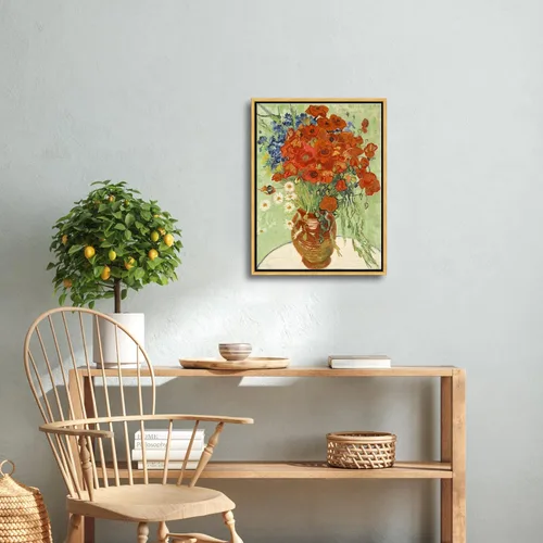 Miniatura 2 de Wieco Art - Arte enmarcado para pared de "Varios amapolas rojas y margaritas" por Vincent Van Gogh, reproducción de pinturas, lienzos abstractos