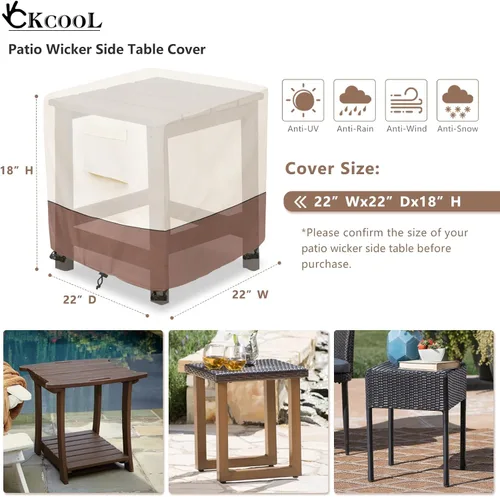 Miniatura 2 de okcool Funda para Mesa Auxiliar de Mimbre de Patio, Impermeable, Cuadrada, Funda para Mesa Auxiliar Pequeña de Patio, Adecuada para Mesa Auxiliar