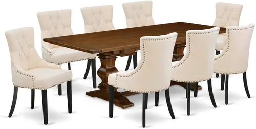 Miniatura 21 de East West Furniture ALAFR7-81-02 Juego de mesa de comedor moderno de 7 piezas consta de una mesa rectangular de madera con hojas extraíbles y 6