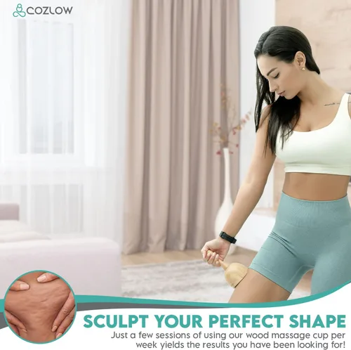 Miniatura 5 de COZLOW Taza de masaje de terapia de madera, masajeador de maderoterapia para esculpir el cuerpo, liberación de fascia y drenaje linfático