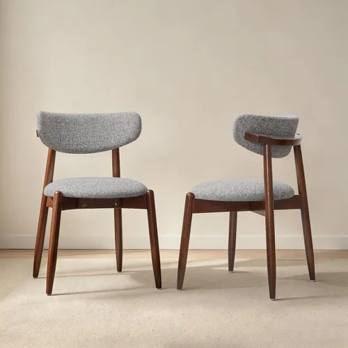 Miniatura 38 de CHUN YI Juego de 2 sillas de comedor tapizadas de madera maciza, sillas auxiliares de cocina de tela moderna de mediados de siglo con respaldo Beige