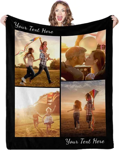 Manta de fotos personalizada, 4 fotos, mantas personalizadas para mamá, abuela, esposa, mujeres de hija, hijo, marido, 8 tamaños 4 Fotos-1