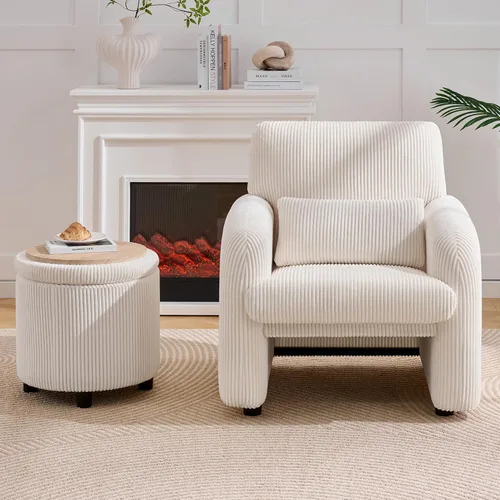 Miniatura 12 de WUTUTUEE Silla decorativa de tela de pana, sillas tapizadas modernas para sala de estar con almohada lumbar, sillón ancho y cómodo para dormitorio