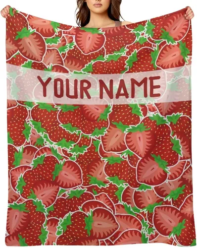 Miniatura 12 de Manta de fresa, 30 x 40 pulgadas, bonita manta de frutas para mujeres y niñas, suave y acogedora, mantas de franela para sofá, cama