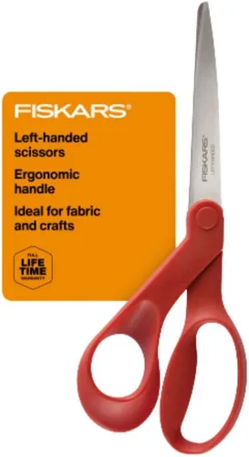 Tijeras para zurdos 1294508697WJ, de 8 pulgadas, con inclinación hacia la izquierda, de acero inoxidable, color naranja, de la marca Fiskars.