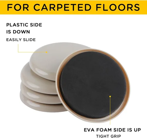 Miniatura 3 de new space - Deslizadores de muebles para alfombras, 8 piezas deslizantes redondos de 5 pulgadas para mover muebles, deslizadores móviles de muebles