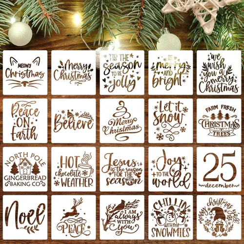 Plantillas de Navidad para manualidades reutilizables de 6 pulgadas, plantillas de Navidad Xmas Holiday para pintar en madera, telas, decoración