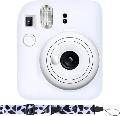Aenllosi Funda protectora de silicona adecuada para cámara Fujifilm Instax Mini 12 con correa para el hombro, color blanco arcilla (solo funda)