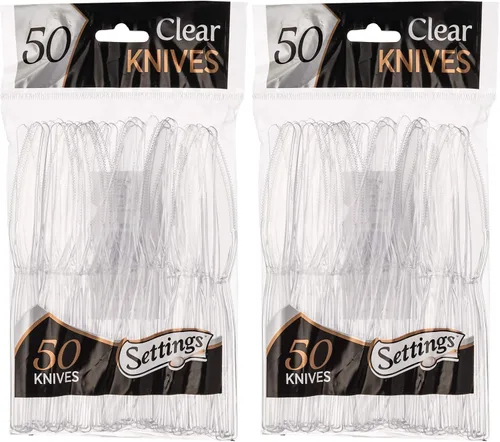 Settings - Cucharas de té desechables de plástico transparente, 50 cucharas de fiesta por paquete