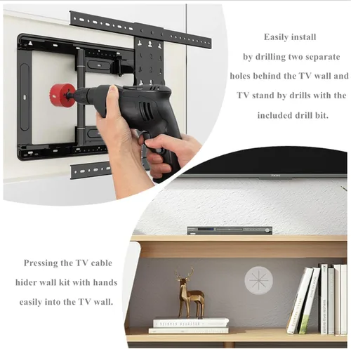 Miniatura 4 de Paquete de 2 ocultadores de cables de TV para pared, agujero de 1.97 pulgadas (50mm), kit de gestión de cables en pared, incluye 2 pasacables y 1