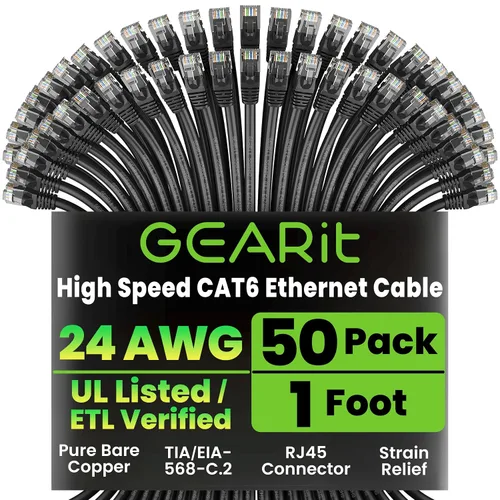 Miniatura 80 de Paquete de Cable Ethernet Cat 6 GEARit - Pack de 10 cables de conexión Ethernet Cat6 de 15 pies Cable de conexión de red RJ45, conectores dorados