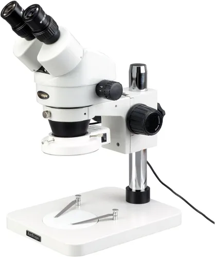 AmScope SM-1BS-64S Microscopio de zoom estéreo binocular profesional, ocular WH10x, aumento 7X-45X, objetivo de zoom 0.7X-4.5X, anillo de luz LED de