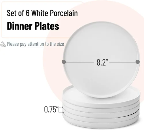 Miniatura 2 de Brew To A Tea - Platos de postre de porcelana blanca, juego de 6, 8.2 pulgadas, platos pequeños para aperitivos, ligeros, duraderos, aptos