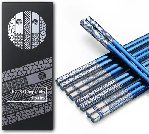 Palillos de metal, reutilizables, de acero inoxidable 18/8, grabado con láser de titanio, palillos coreanos japoneses ligeros de primera calidad,