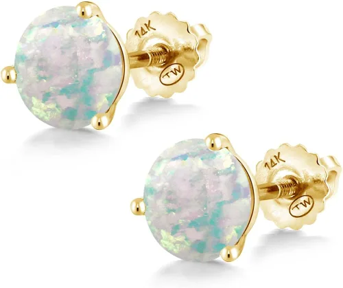 Miniatura 3 de Gem Stone King Aretes de tuerca con rosca de Martini de 3 puntas oro amarillo de 14 quilates color blanco ópalo simulado para mujer 150