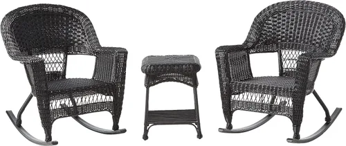 Jeco Juego de sillas de mimbre Rocker de 3 piezas, color negro