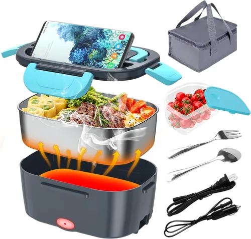 Miniatura 8 de CHARMDOO Fiambrera Eléctrica, Calentador de Alimentos 12V 24V 110V, 80W Fiambrera de Calentamiento Más Rápido para Coche/Camión/Casa, Cajas