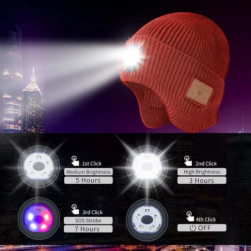 Miniatura 11 de Gorro Bluetooth con auriculares ligeros e inalámbricos, micrófono integrado y altavoces estéreo mejorados con música