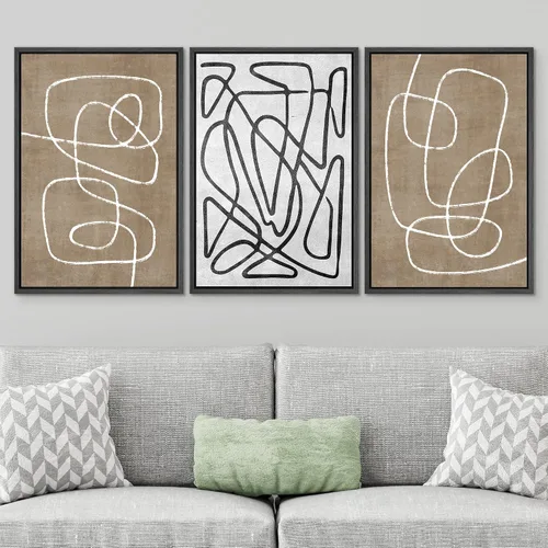 Miniatura 562 de SIGNWIN Lienzo enmarcado para pared, arte con pinceladas de flujo neutro en tonos beige abstractos, ilustraciones, arte moderno, decorativo