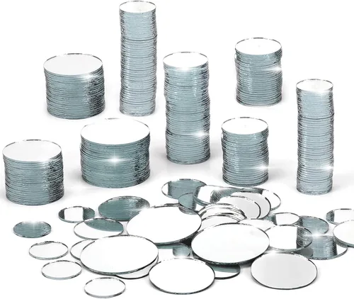 250 piezas de espejo circular pequeño para manualidades, mini espejo redondo de vidrio, azulejos de mosaico para manualidades y proyectos de