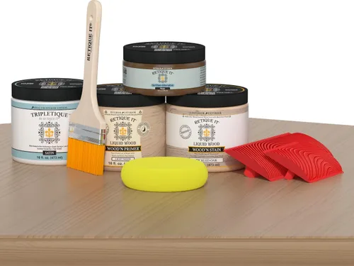 Miniatura 5 de Retique It Kit de acabado para encimera de madera – Vaya más allá de la imitación de madera con imprimación base de madera líquida y tintura en gel
