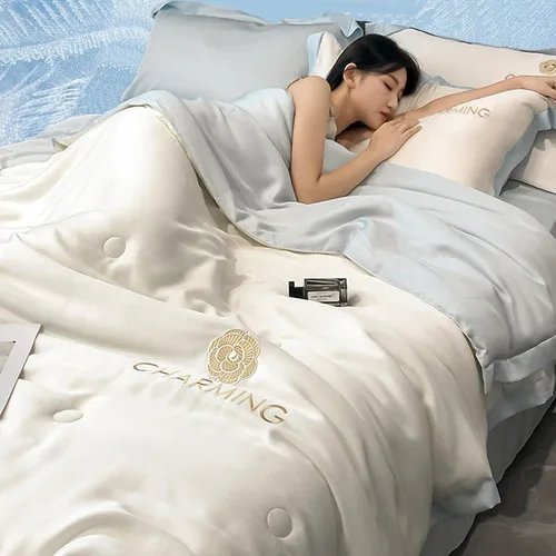 Miniatura 9 de Manta de seda de hielo simple para aire acondicionado, fresca como helado, manta ligera para verano con doble cara fría, edredón refrescante