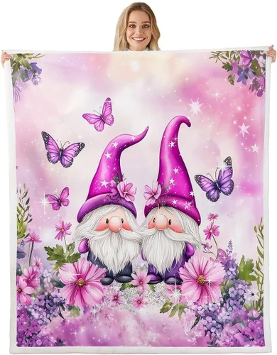 Miniatura 12 de Erosebridal Cartoon Gnomes Fleece Blanket,Dwarf Throw Blanket 40x50 Inch for Bedroom Living Rooms Sofa Couch,Colorful Stars Sherpa