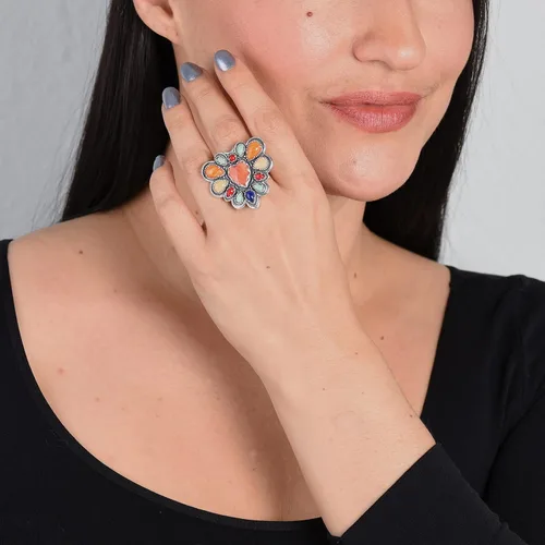 Miniatura 2 de American West - Anillo de plata de ley para mujer, diseño de corazón con piedras preciosas múltiples, tallas 5 a 10
