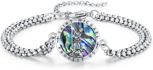 Pulsera unisex de San Miguel/Cristóbal/Benedicto/Jude/José/Guadalupe/Ángel de la Guarda/Santa Muerte Pulsera de plata de ley 925 con cadena de doble