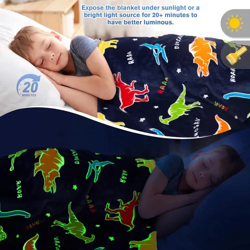 Miniatura 4 de Regalos de dinosaurios juguetes para niños y niñas, manta de dinosaurio que brilla en la oscuridad, el mejor regalo de Navidad, cumpleaños, San