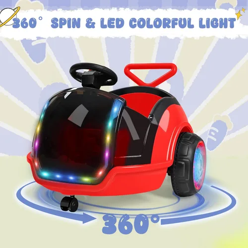 Miniatura 4 de ANPABO Auto eléctrico de empuje y paseo 3 en 1, juguete de paseo para niños de 12 V con control remoto, giro de 360°, cinturón de seguridad de 5 Rojo