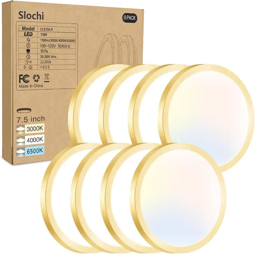 Miniatura 24 de Paquete de 2 lámparas LED de techo empotradas, 3000K-4000K-6500K y equivalente a 100W, lámpara de techo empotrada moderna para cocina de 15W