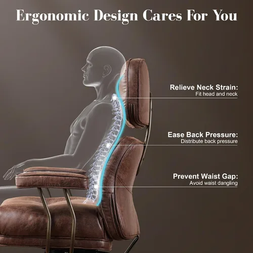 Miniatura 4 de Silla ergonómica de escritorio de oficina en casa, silla giratoria de 360° con inclinación y altura ajustable con cojín grueso y reposabrazos