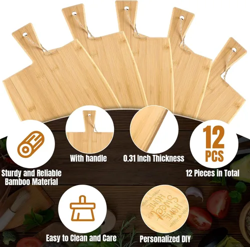 Miniatura 4 de Patelai Juego de 12 tablas de cortar de madera con asas, tabla de cortar grande para servir cocina, regalos a granel para mamá para verduras, carne
