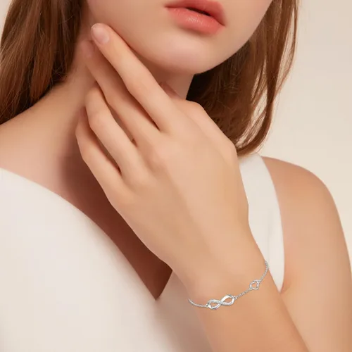 Miniatura 6 de Pulsera de corazón infinito de diamantes para mujer, plata de ley 925, pulsera de eslabones infinitos para el día de la madre, Navidad, regalos