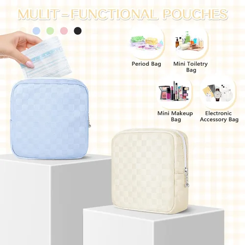 Miniatura 5 de Likesing Mini bolsa de maquillaje de 5.3 pulgadas para bolso, pequeña bolsa de maquillaje a cuadros para cosméticos de viaje para mujeres y niñas