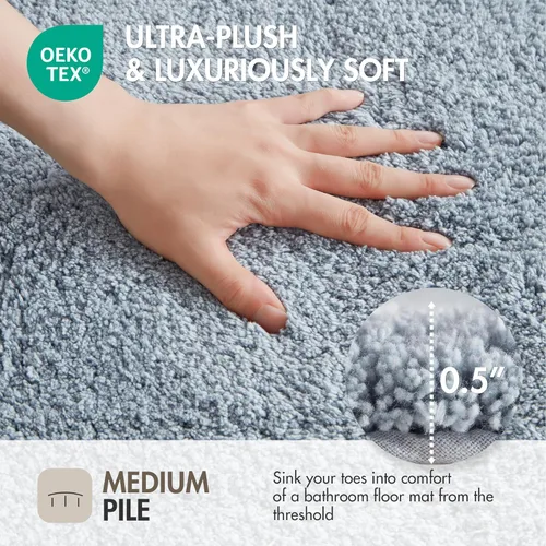 Miniatura 4 de Madison Park Evan Alfombra de Baño 100% Algodón con Respaldo Antideslizante - Tapete de Baño de Felpa Copetuda Lujoso, Absorbente, Secado Rápido