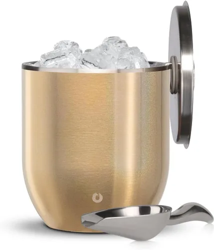 Miniatura 24 de SNOWFOX Cubo de hielo de acero inoxidable con aislamiento al vacío de alta calidad con tapa/pinzas, parte inferior sin goma, accesorios de bar