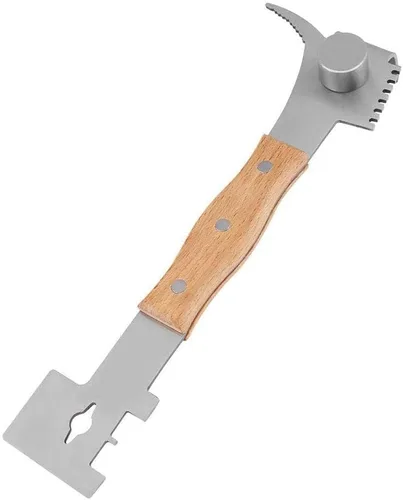Miniatura 7 de AukBeeFun Herramientas de colmena de acero multiusos con mango de madera y herramienta de raspador de colmena de abejas con 7 funciones Equipo