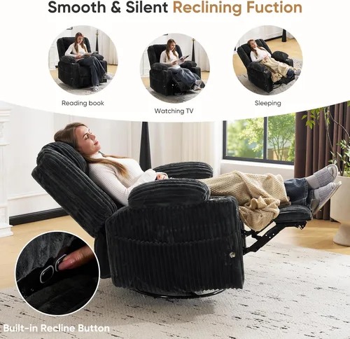 Miniatura 3 de Silla reclinable eléctrica de gran tamaño con masaje y calor, silla reclinable giratoria para adultos con almacenamiento de brazos, sillón Gris