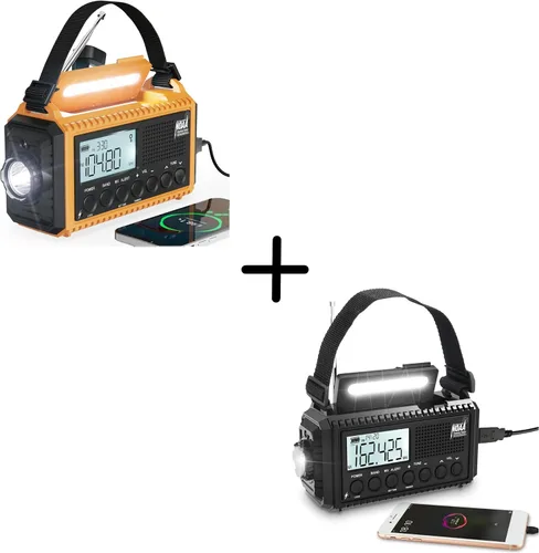 Radio meteorológica digital NOAA 5000, manivela solar de 5 vías, cargador de radio de emergencia/teléfono portátil con pantalla LCD retroiluminada,