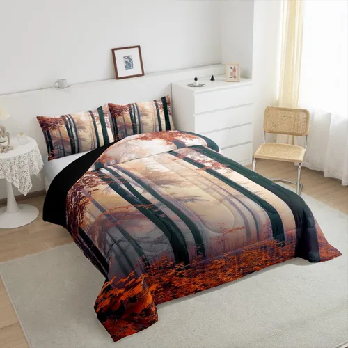 Miniatura 4 de Erosebridal Juego de ropa de cama con inserto de edredón de árbol brumoso para temporada de otoño, juego de edredón místico con niebla y naturaleza