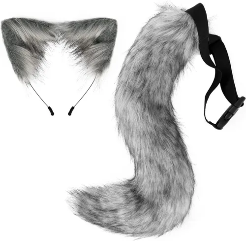 Miniatura 15 de Diadema de orejas de gato, juego de cola de zorro de lobo, hecho a mano, disfraz de animal para cosplay, tocado de piel sintética, accesorios